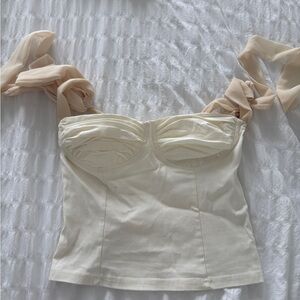 Cream Bustier Top with Ribbon Straps